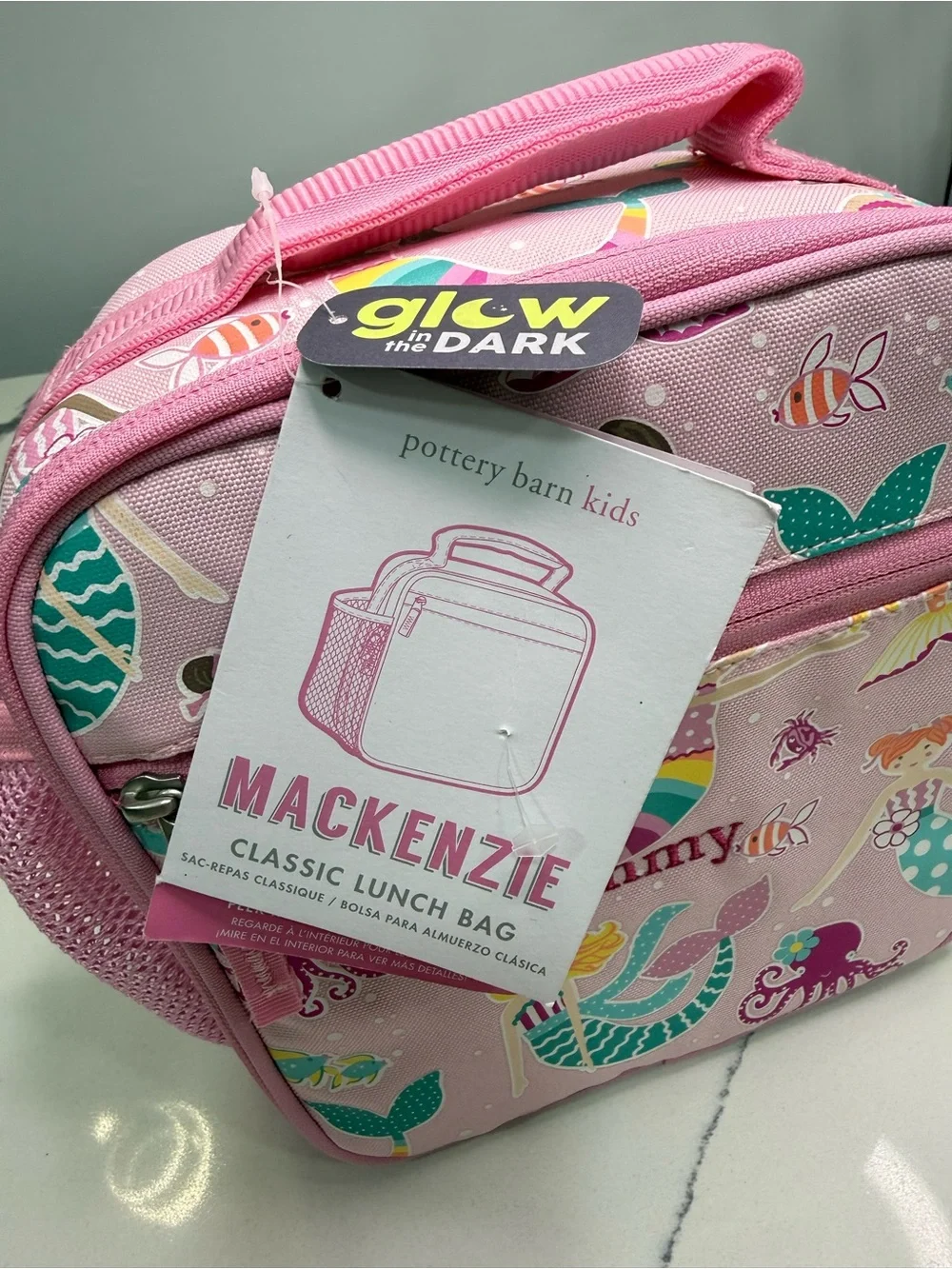 Pottery Barn Kids Mackenzie Pink Ocean Mermaid Friends Classic Lunch Box NWT